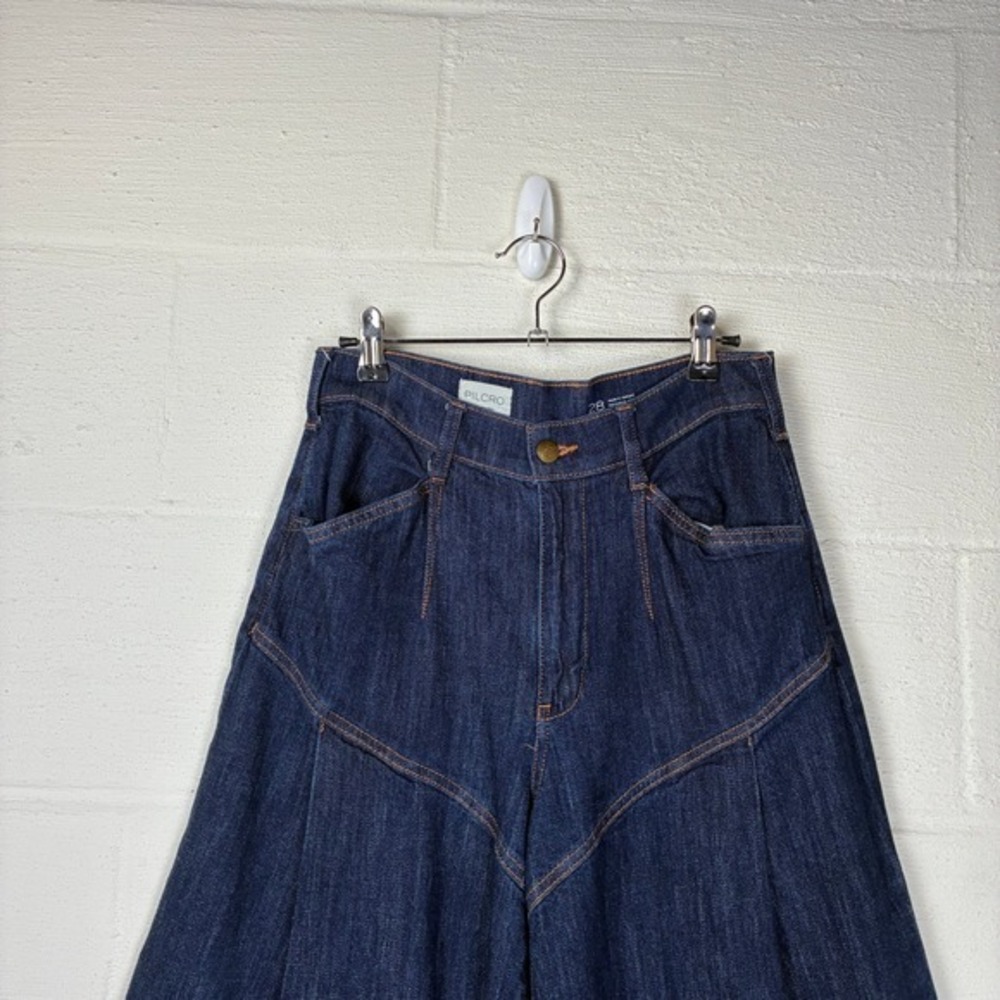 Anthropologie Pilcro Womens Seamed Flounce High Rise Wide Leg Jeans Size 28 Blue - Picture 4 of 15